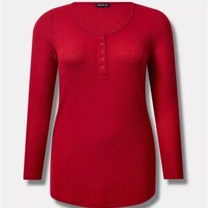 Torrid Red Long Sleeve Ribbed Blouse